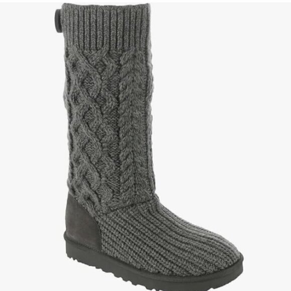 UGG Grey Classic Cardi Cabled Knit Boot Women's Size 8 / 39 - Picture 1 of 14
